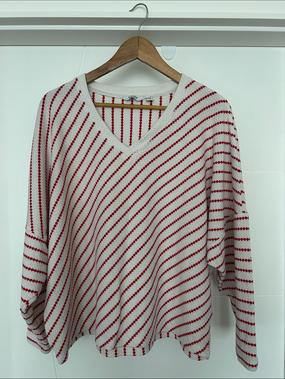 B.young The Collection Cream V-Neck Sweater with Red Diagonal Stripes